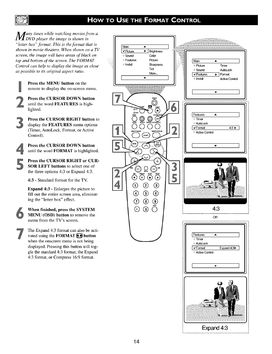 Lilt, Ormat, Ontrol | Expand 4:3 i 4 | Philips TV DVD Combo User Manual | Page 14 / 62