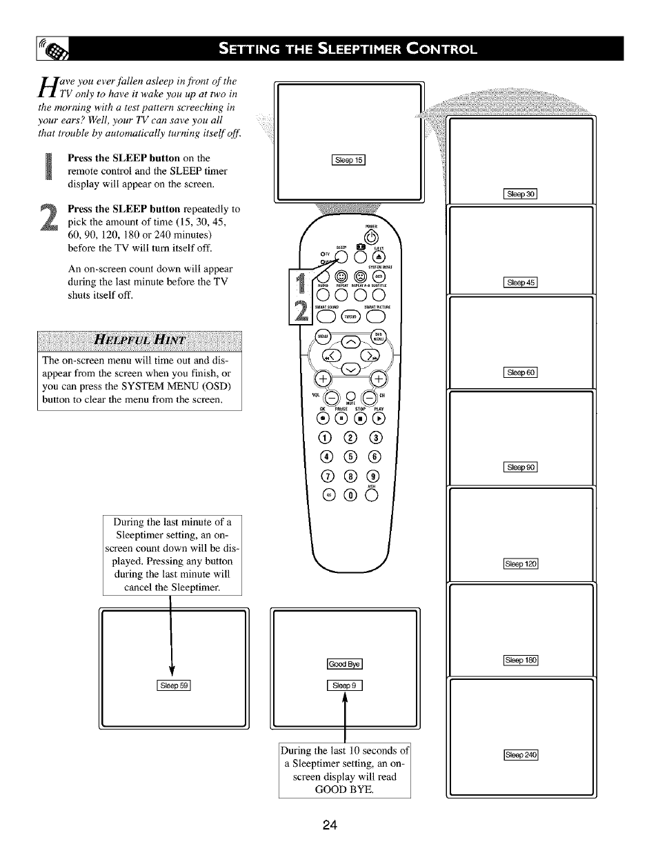 Press the sleep button on the | Philips TV DVD Combo User Manual | Page 24 / 62