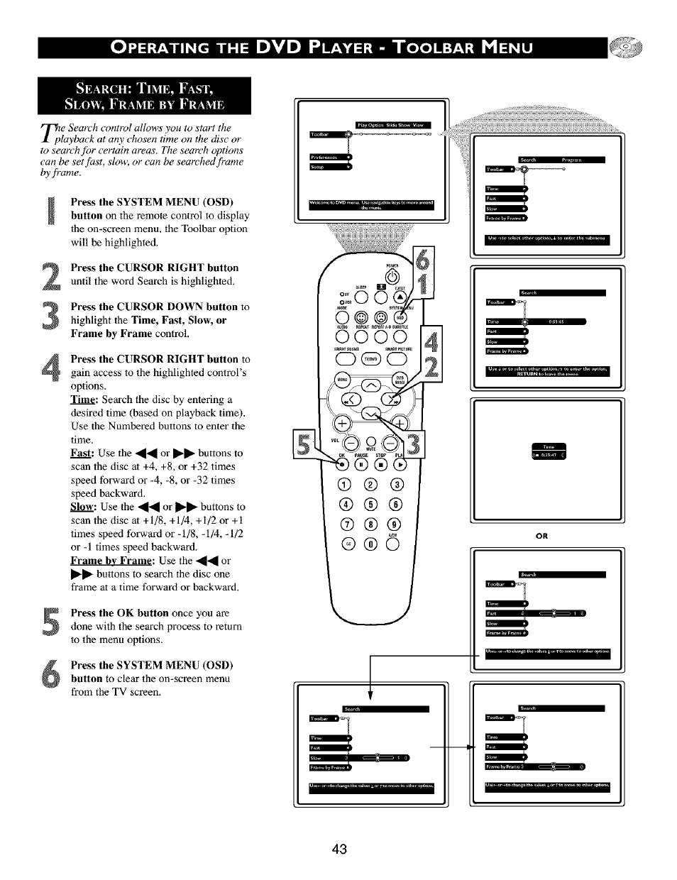 Press the system menu (osd), Press the cursor right button, Press the cursor down button to | Press the cursor right button to, Dvd p, D (d | Philips TV DVD Combo User Manual | Page 43 / 62