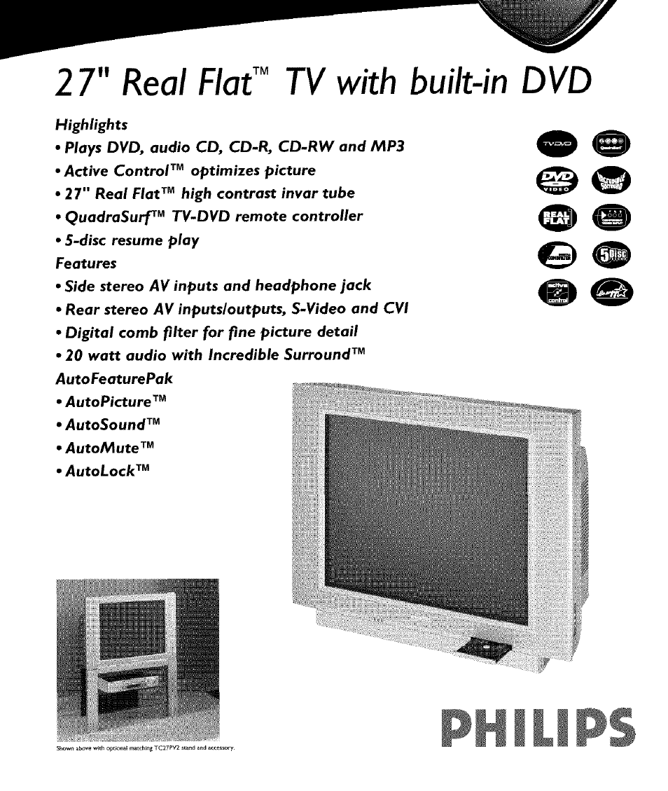 2 7" real rot’“ tv with built-in dvd, Real, Tv with built-in dvd | Philips TV DVD Combo User Manual | Page 61 / 62