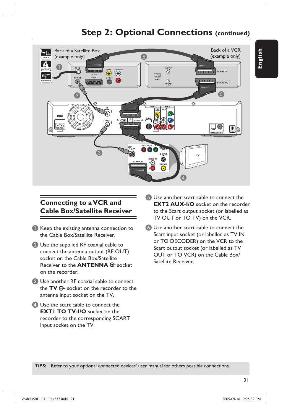 Step 2: optional connections | Philips DVDR5350H User Manual | Page 21 / 91