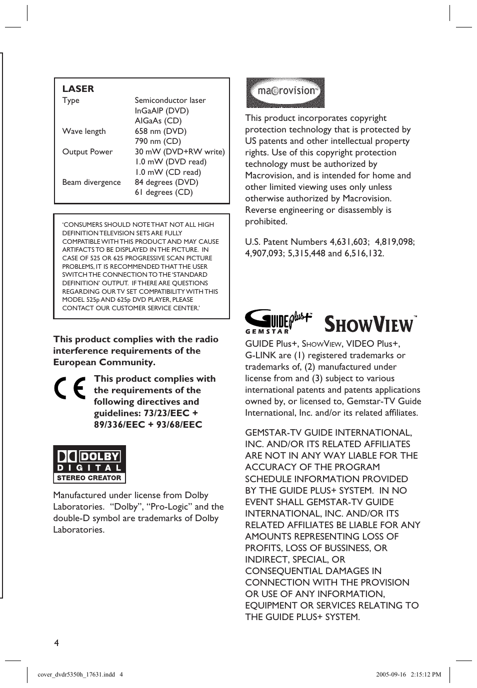 Philips DVDR5350H User Manual | Page 4 / 91