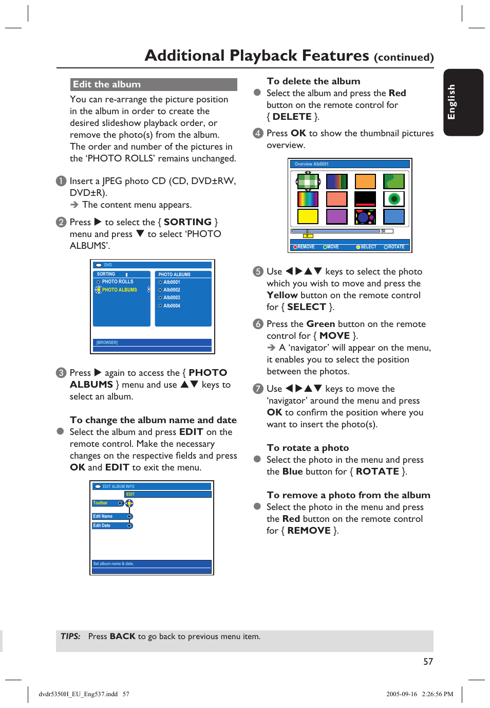 Additional playback features, Continued) | Philips DVDR5350H User Manual | Page 57 / 91