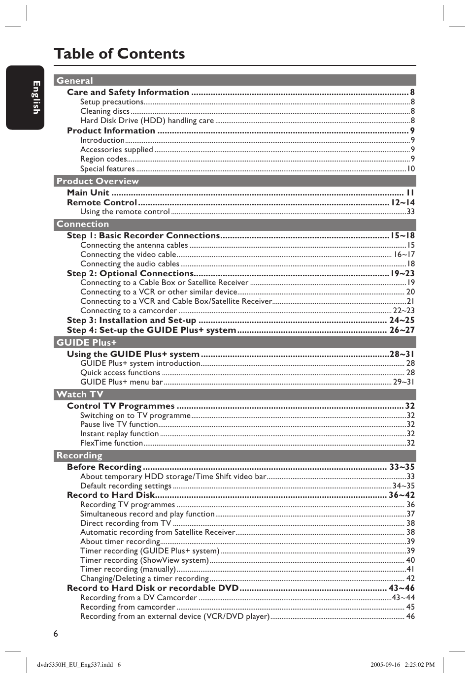 Philips DVDR5350H User Manual | Page 6 / 91