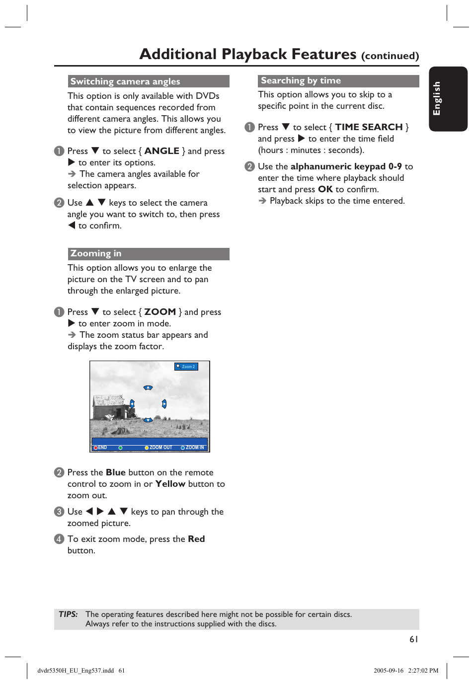 Additional playback features | Philips DVDR5350H User Manual | Page 61 / 91