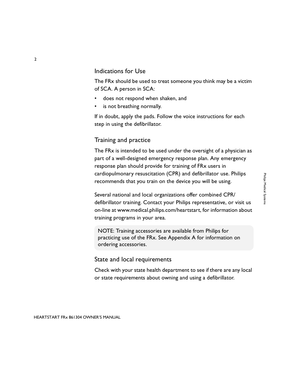 Indications for use, Training and practice, State and local requirements | Philips 861304 User Manual | Page 10 / 64