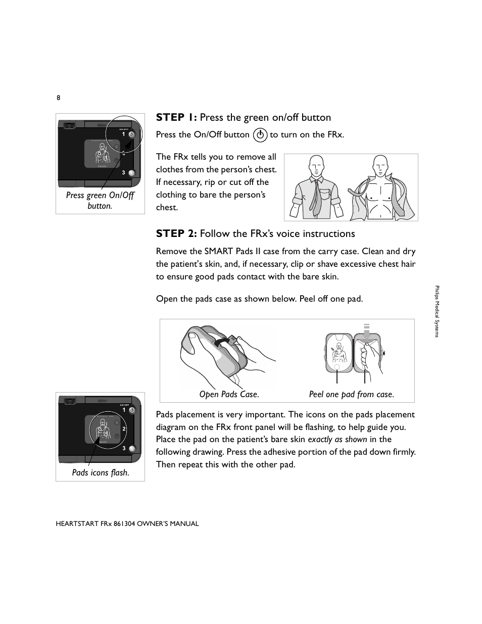 Step 1: press the green on/off button, Step 2: follow the frx’s voice instructions | Philips 861304 User Manual | Page 16 / 64