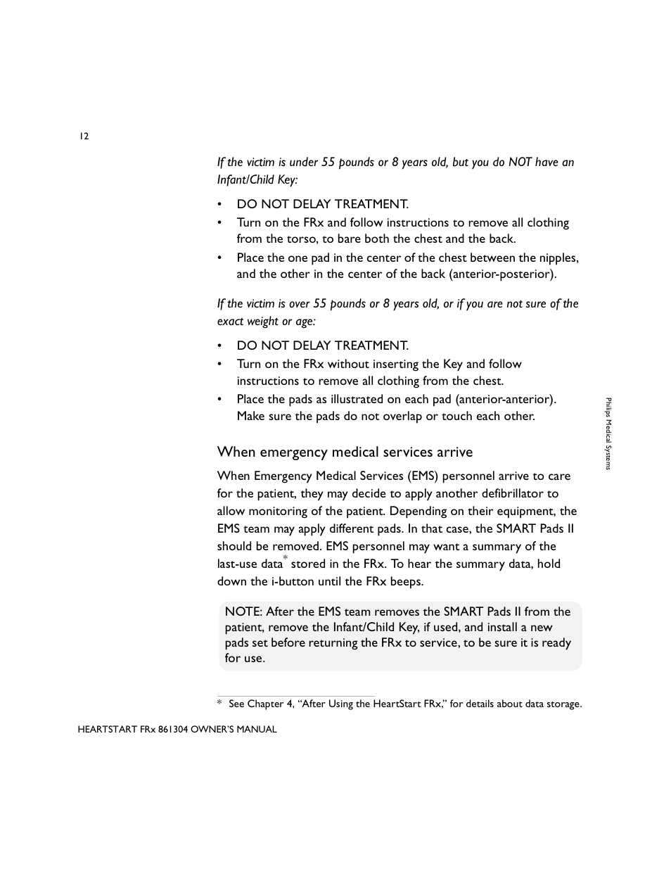 When emergency medical services arrive | Philips 861304 User Manual | Page 20 / 64