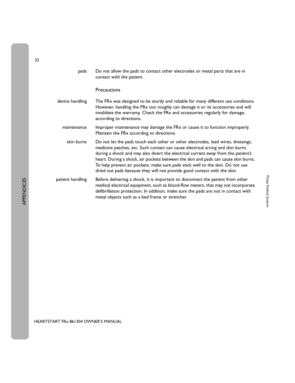 Precautions | Philips 861304 User Manual | Page 40 / 64