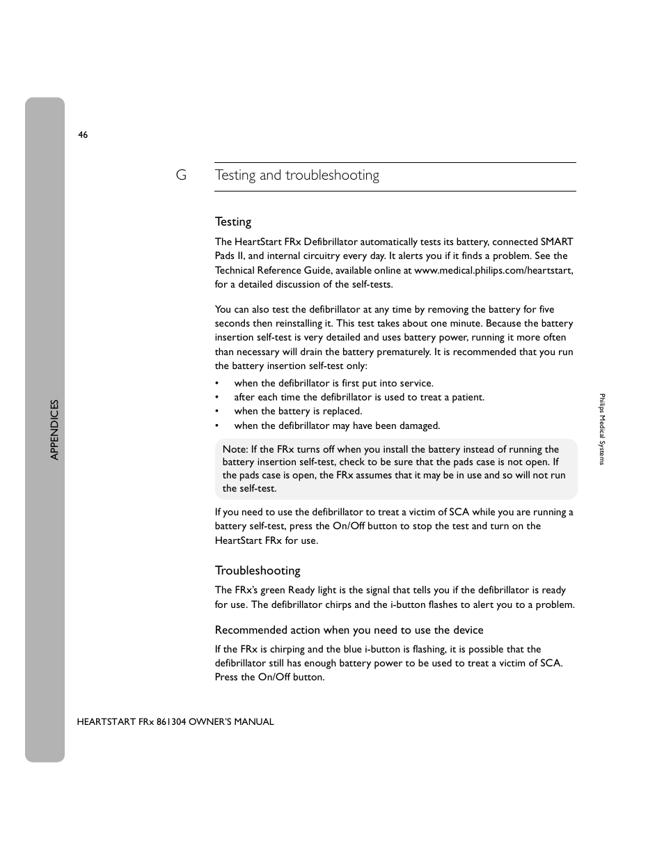 Gtesting and troubleshooting, Testing, Troubleshooting | Philips 861304 User Manual | Page 54 / 64