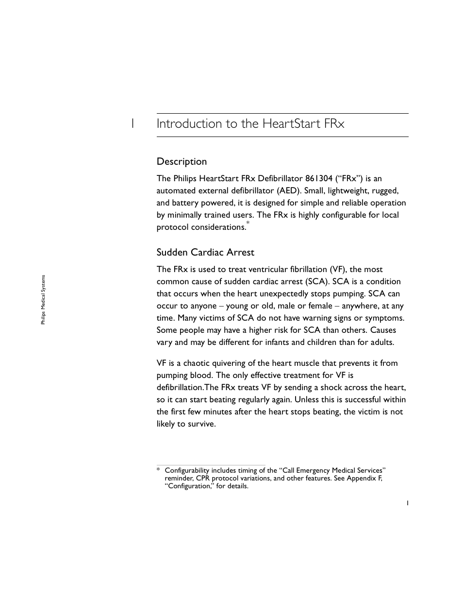 1introduction to the heartstart frx, Description, Sudden cardiac arrest | Philips 861304 User Manual | Page 9 / 64