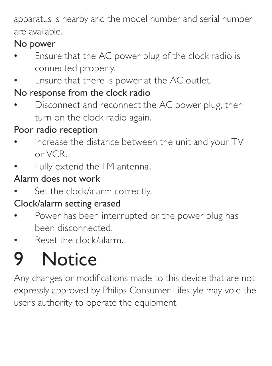 9 notice | Philips AJ7030D User Manual | Page 21 / 26