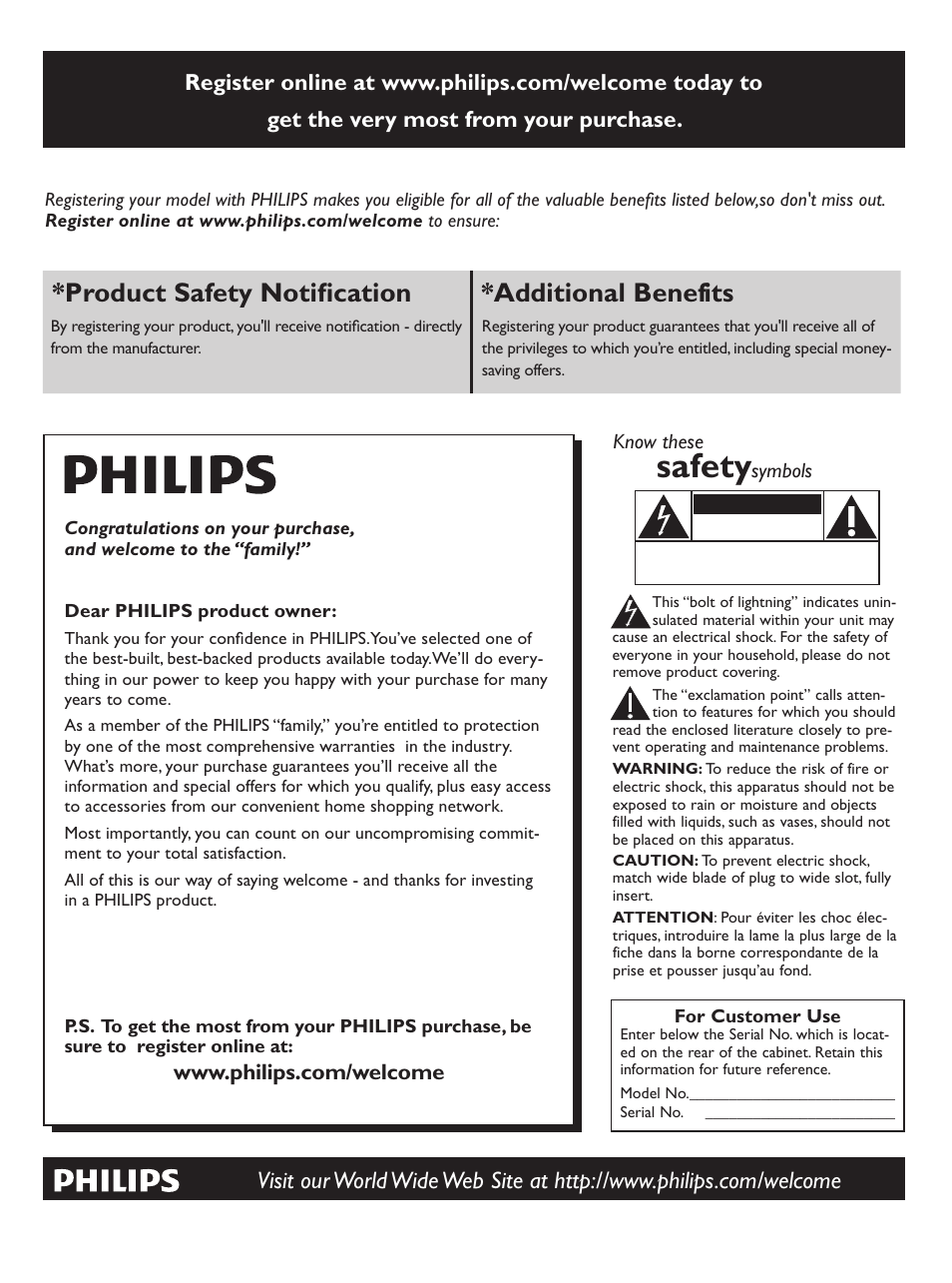 Safety, Product safety notification *additional benefits | Philips AJ7030D User Manual | Page 24 / 26