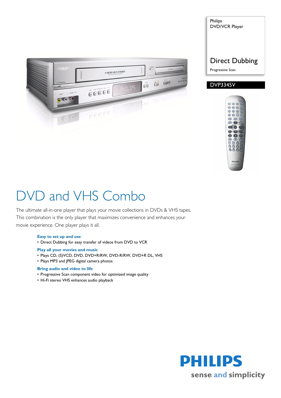 Philips DVP3345Vs User Manual | 2 pages