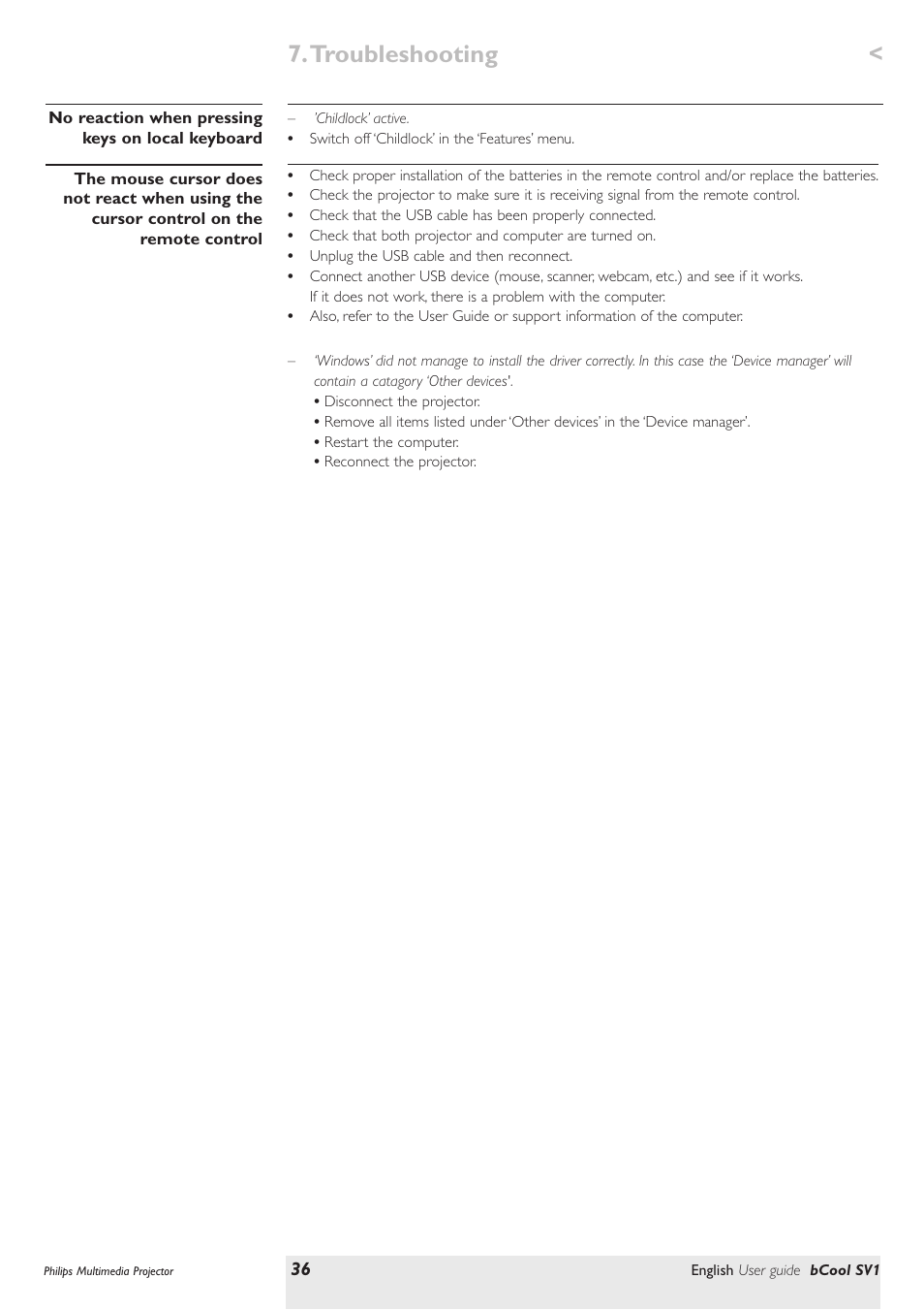 Troubleshooting | Philips SV1 User Manual | Page 36 / 36