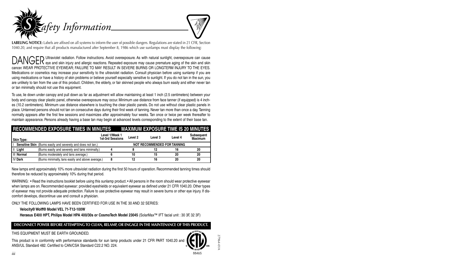 Afety information, Danger | Philips 27964-01A User Manual | Page 4 / 36