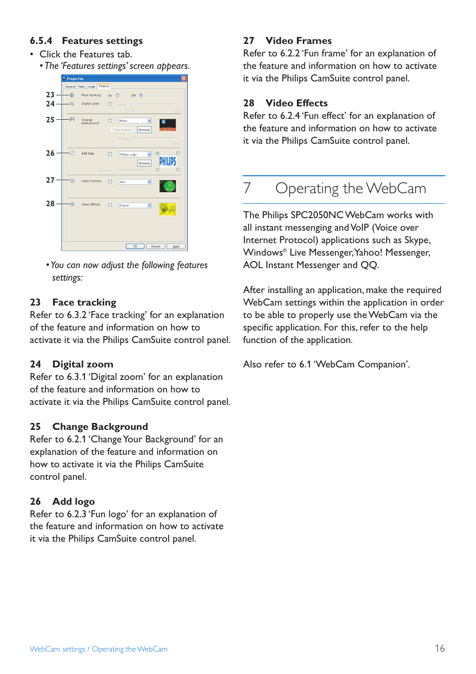 7operating the webcam | Philips SPC2050NC User Manual | Page 16 / 21