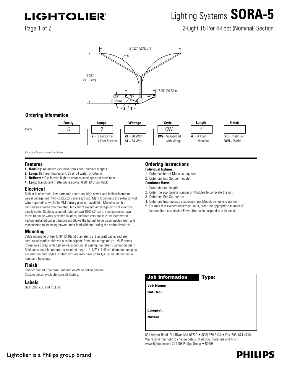Philips Lightolier SORA-5 User Manual | 2 pages