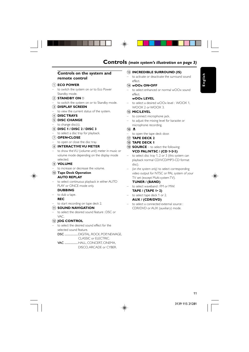 Controls | Philips FW-V795 User Manual | Page 11 / 35