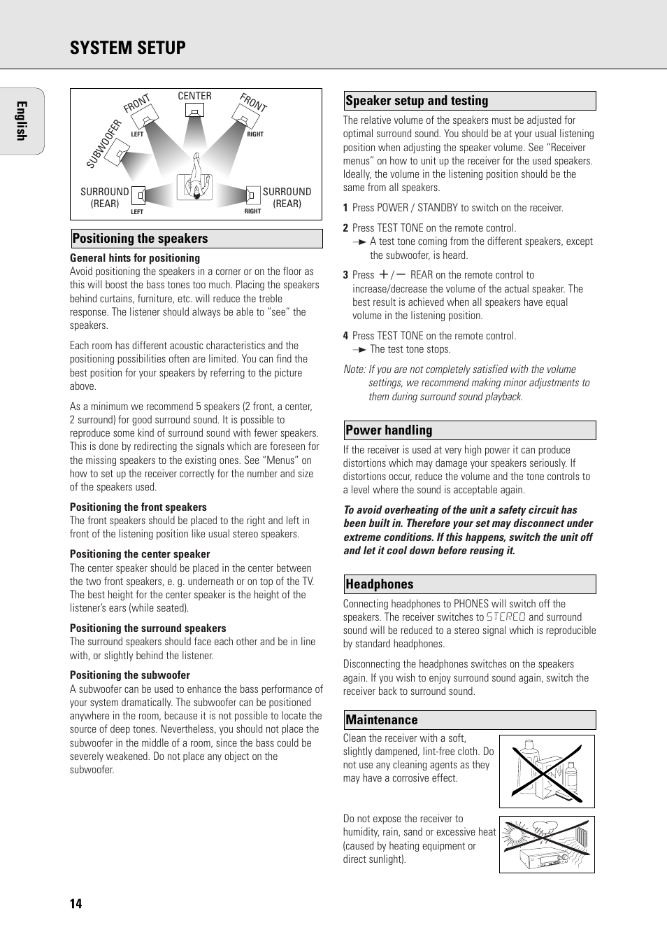 System setup, 14 english | Philips FR965 User Manual | Page 14 / 27