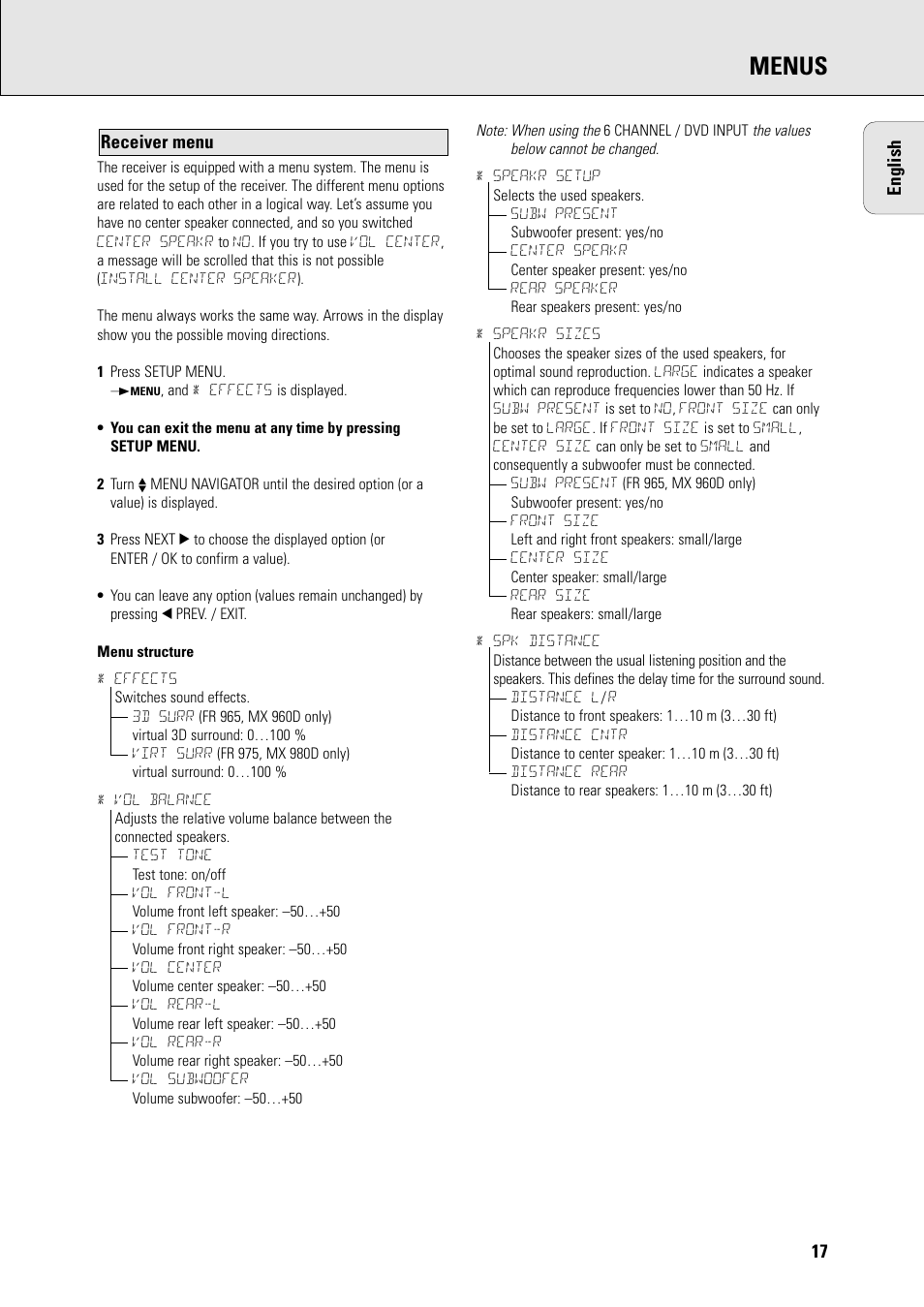 Menus | Philips FR965 User Manual | Page 17 / 27