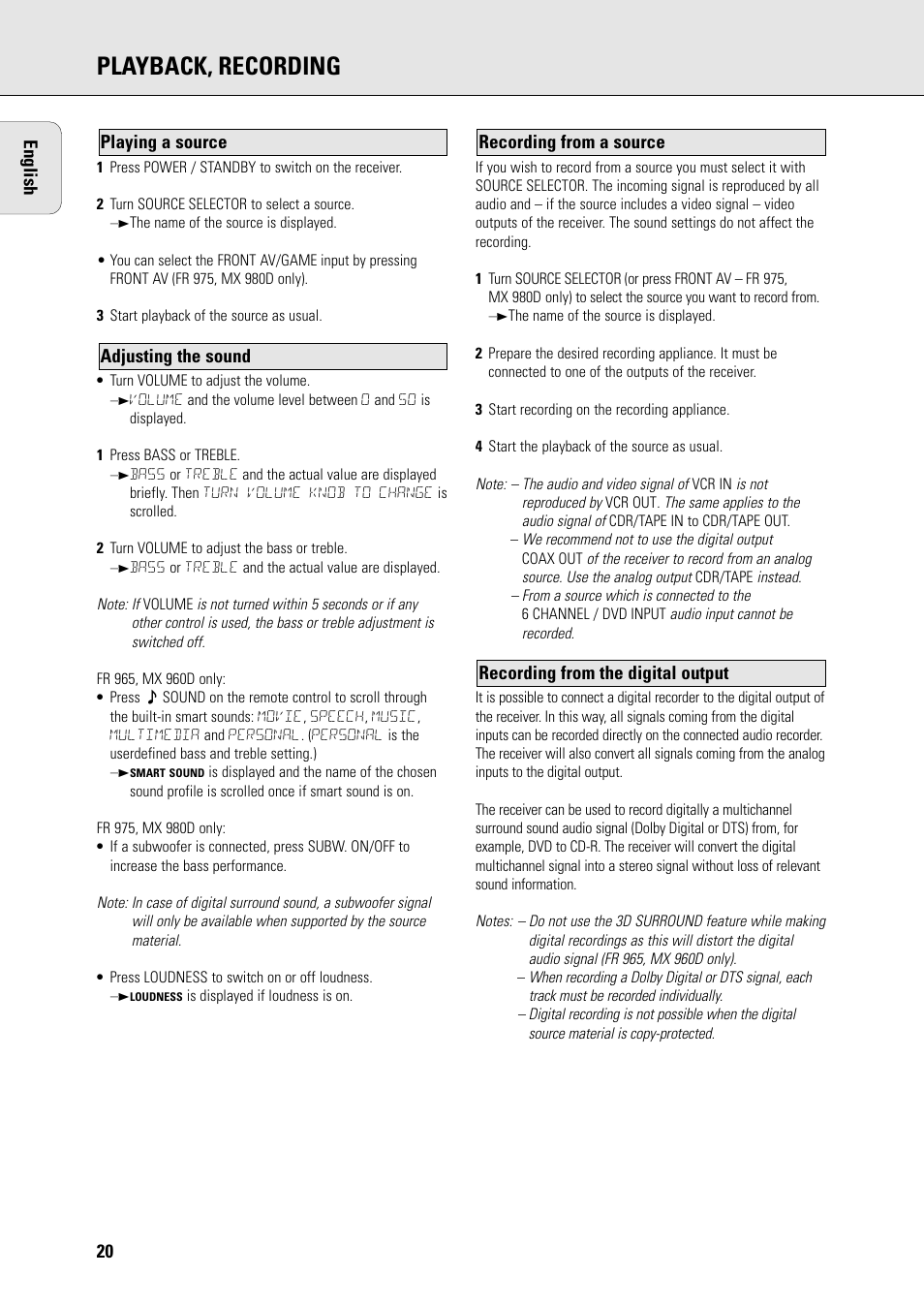 Playback, recording | Philips FR965 User Manual | Page 20 / 27