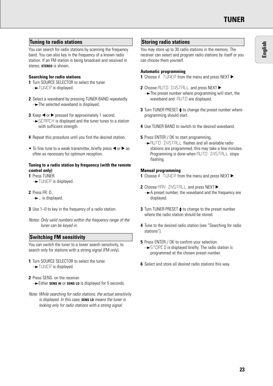 Tuner, 23 english | Philips FR965 User Manual | Page 23 / 27