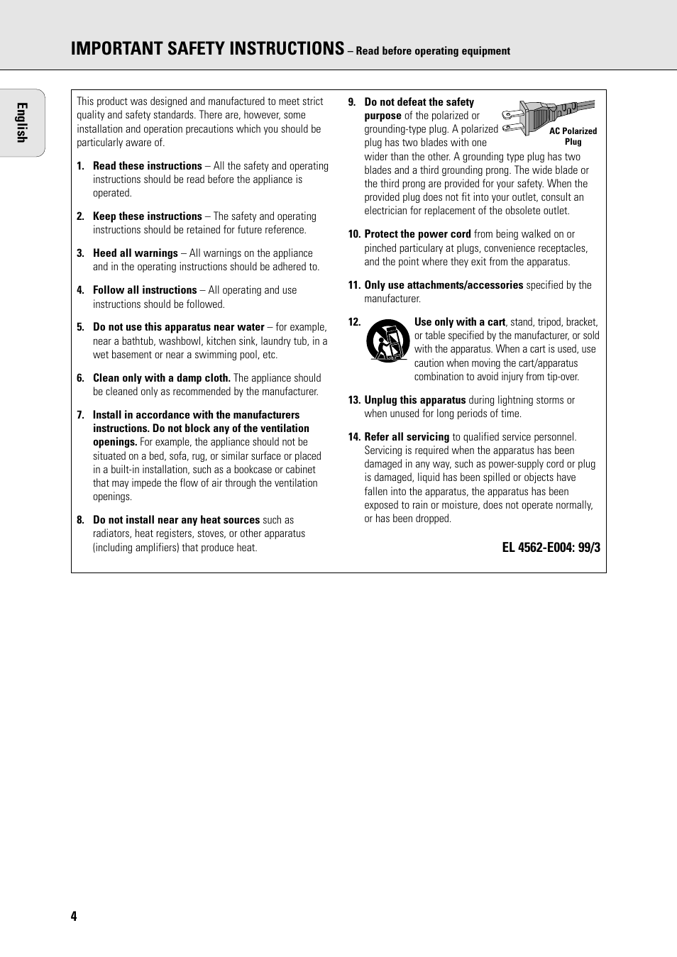 Important safety instructions | Philips FR965 User Manual | Page 4 / 27