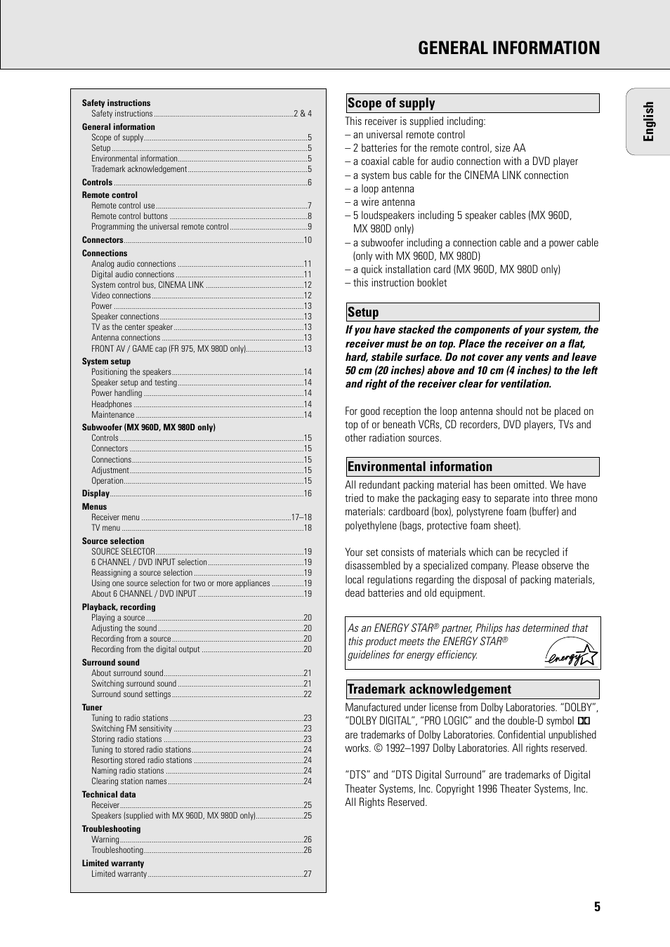 General information, 5english | Philips FR965 User Manual | Page 5 / 27