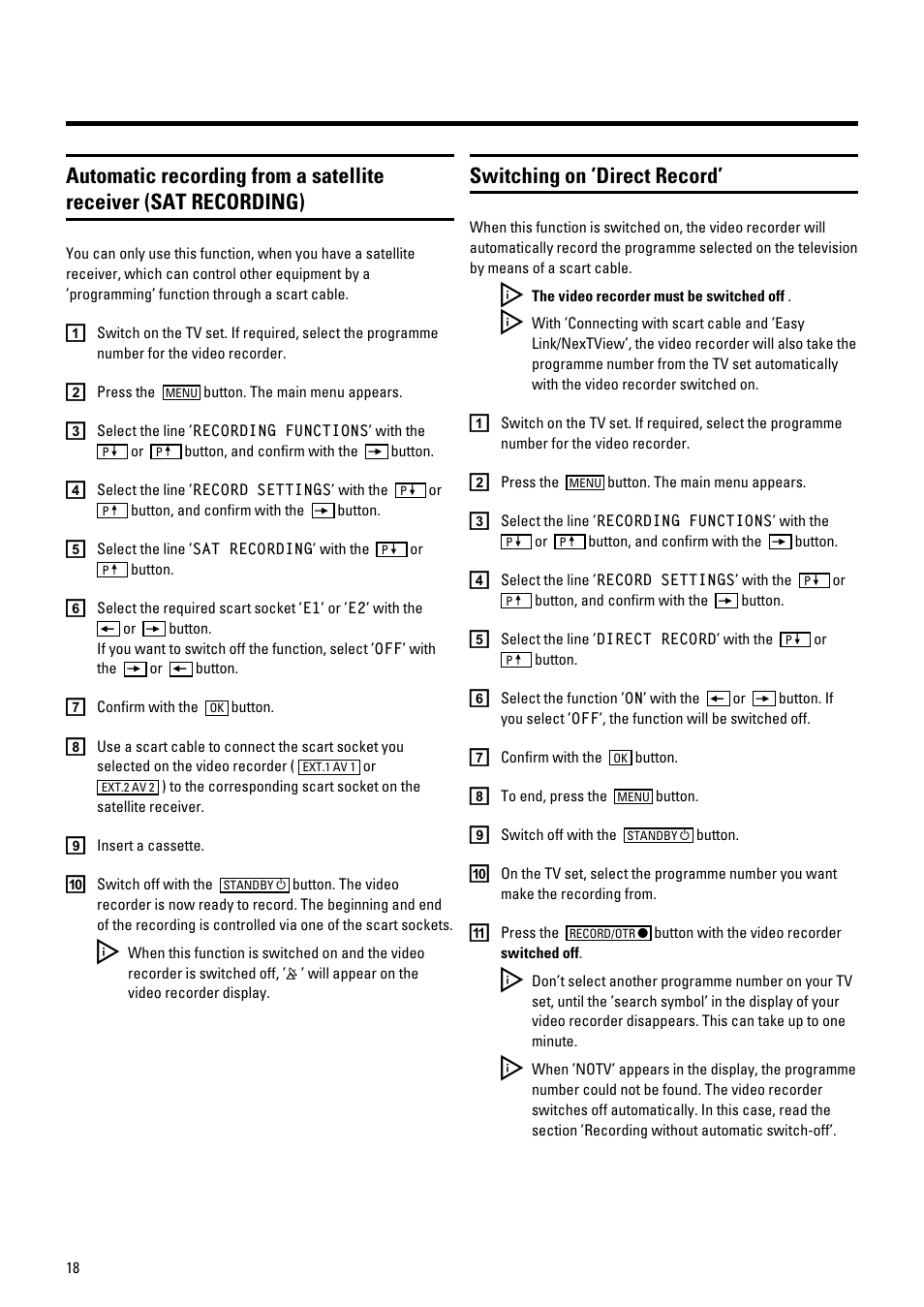 Switching on ’direct record | Philips VR700/58 User Manual | Page 20 / 32