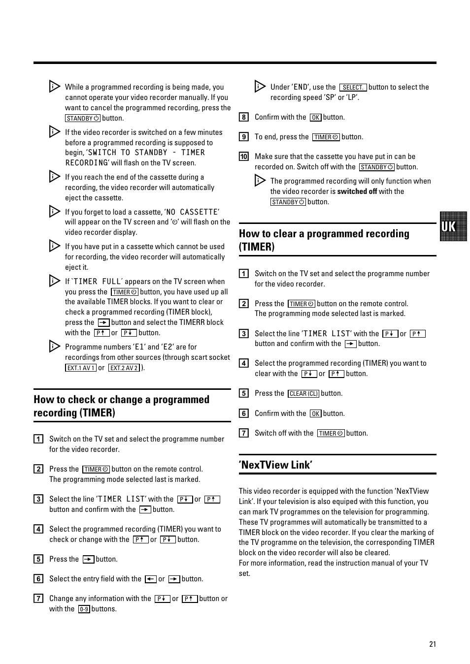 How to clear a programmed recording (timer), Nextview link | Philips VR700/58 User Manual | Page 23 / 32