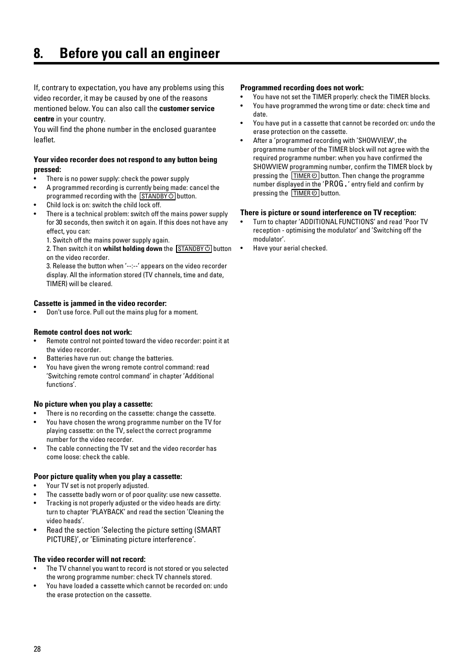 Before you call an engineer | Philips VR700/58 User Manual | Page 30 / 32