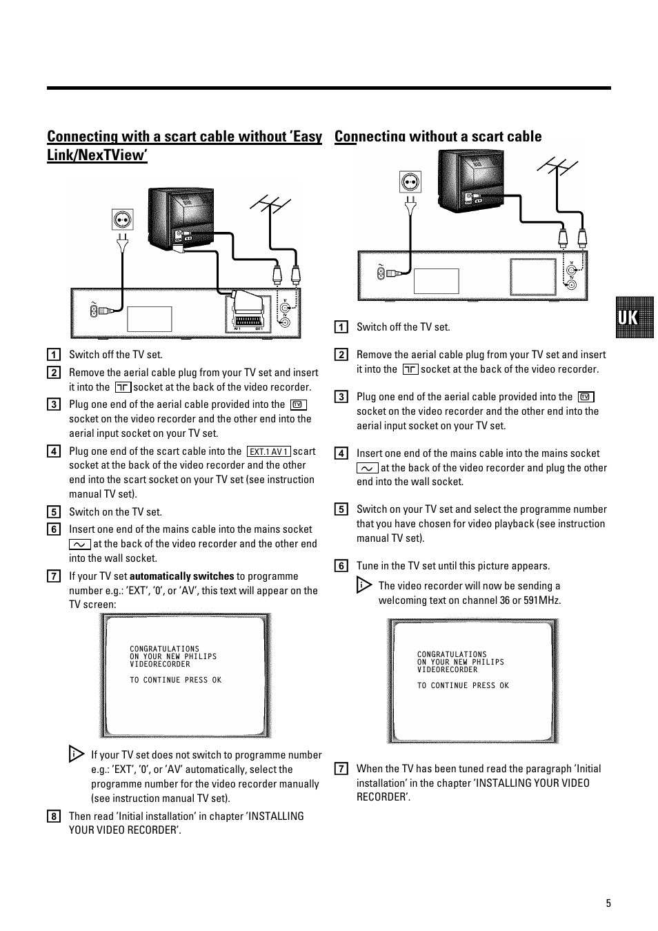 Connecting without a scart cable | Philips VR700/58 User Manual | Page 7 / 32