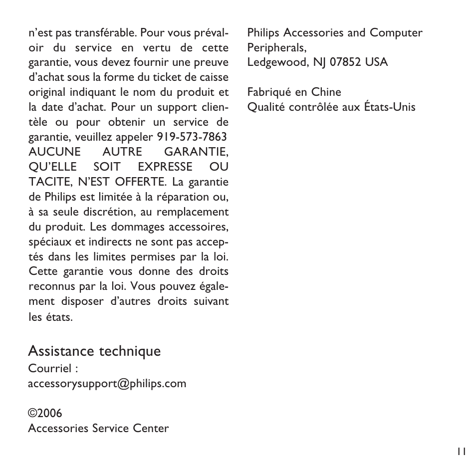 Assistance technique | Philips SWV6813 User Manual | Page 11 / 12