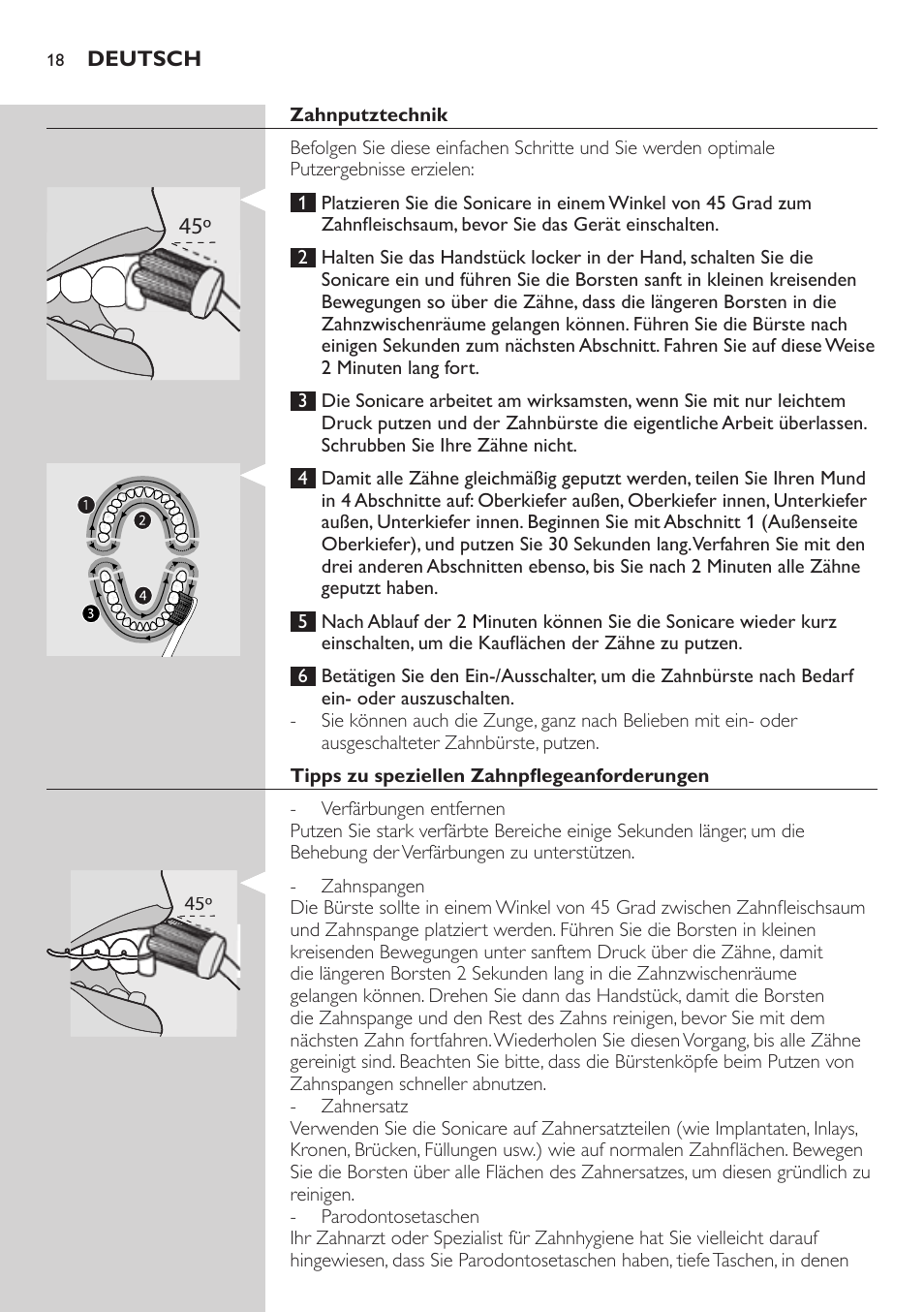 Das gerät benutzen, Nützliche tipps, Zahnputztechnik | Tipps zu speziellen zahnpflegeanforderungen | Philips ellite e9000 User Manual | Page 18 / 60