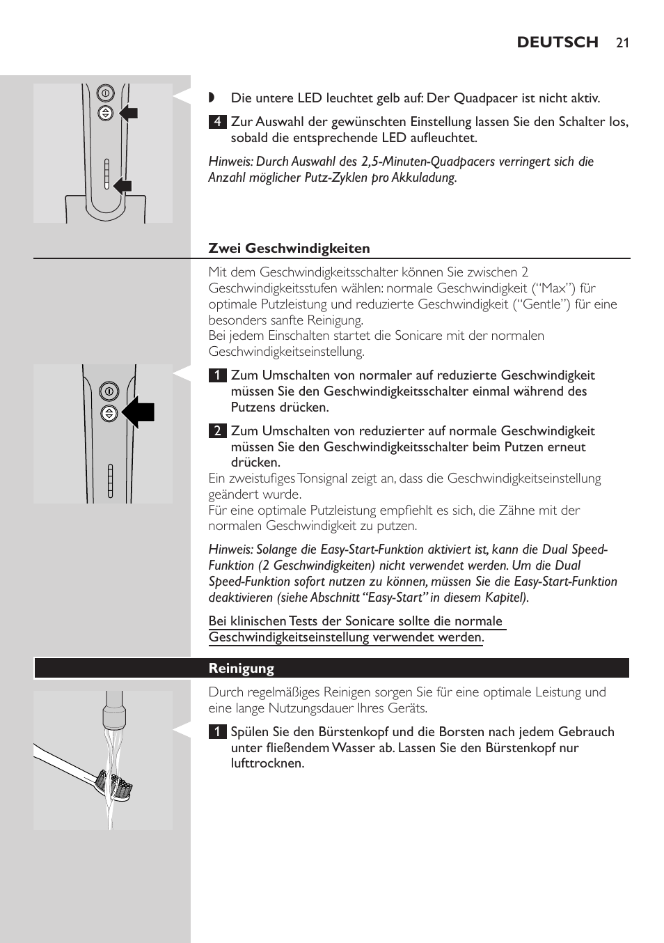 Zwei geschwindigkeiten | Philips ellite e9000 User Manual | Page 21 / 60