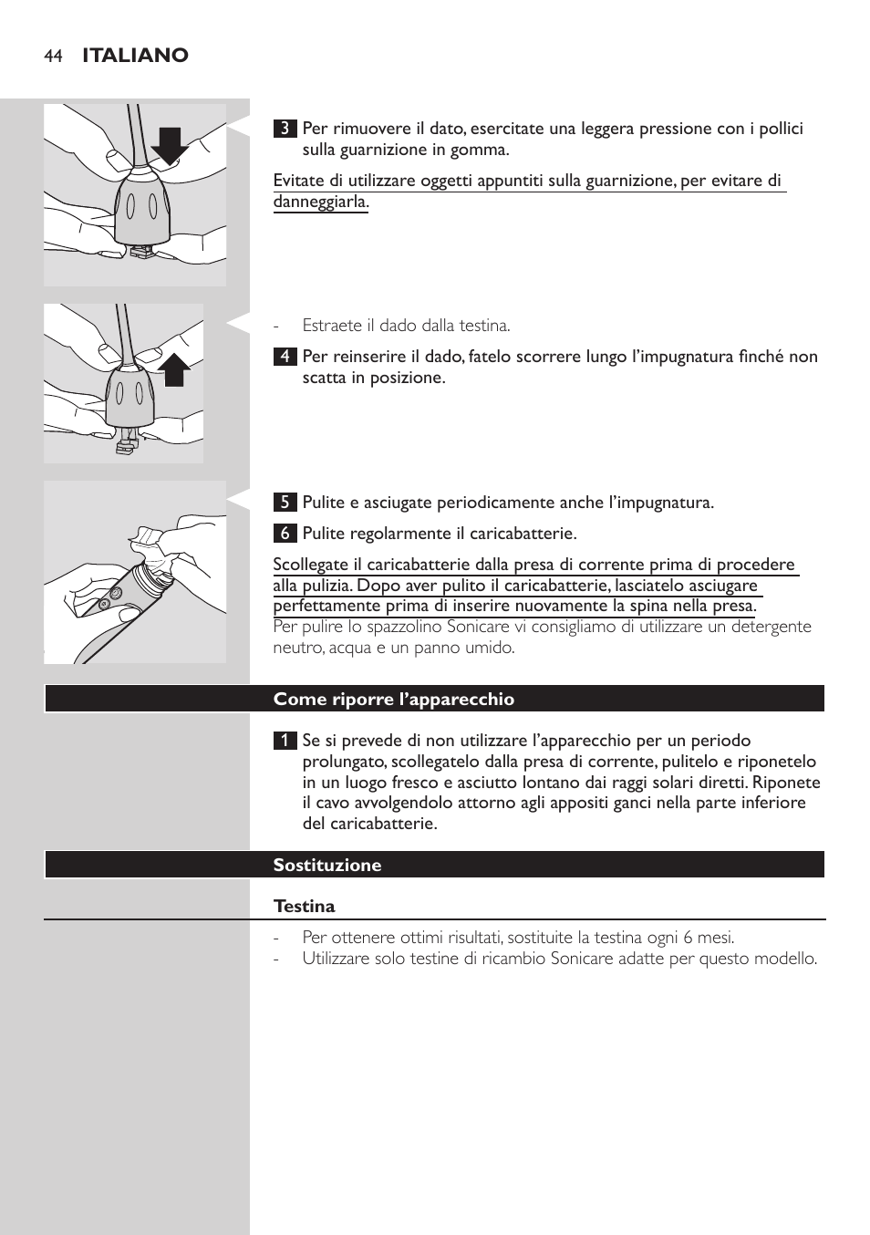 Funzione dual speed control, Pulizia | Philips ellite e9000 User Manual | Page 44 / 60