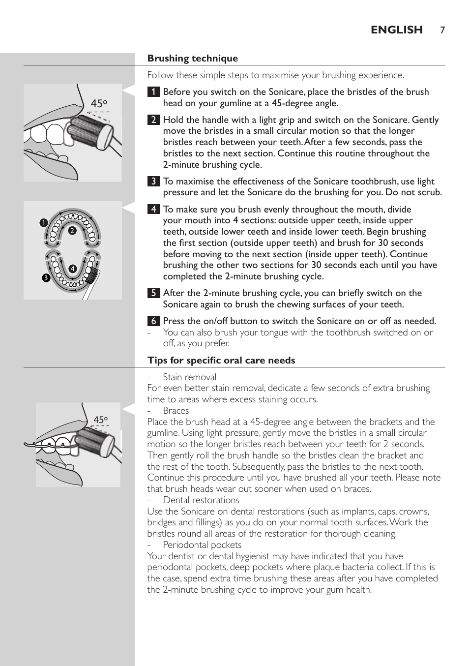 Tips for specific oral care needs, Features, Easy-start | Philips ellite e9000 User Manual | Page 7 / 60