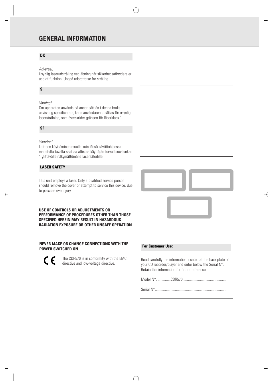 General information | Philips CDR570/00 User Manual | Page 2 / 26