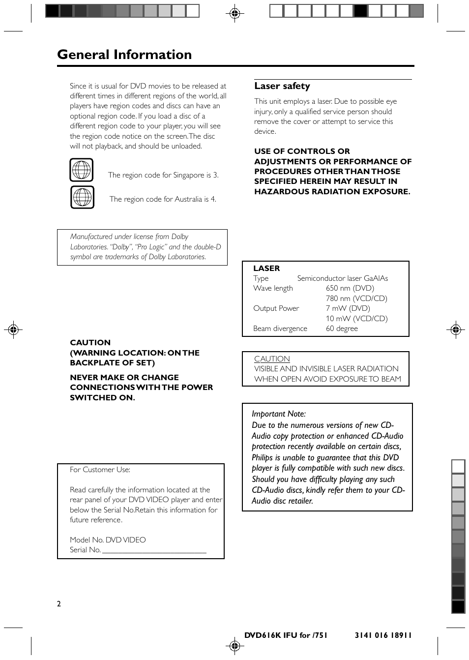 General information | Philips DVD616K User Manual | Page 2 / 26