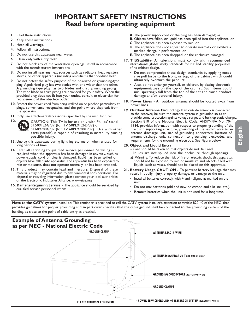 English | Philips 50PL9126D User Manual | Page 7 / 42