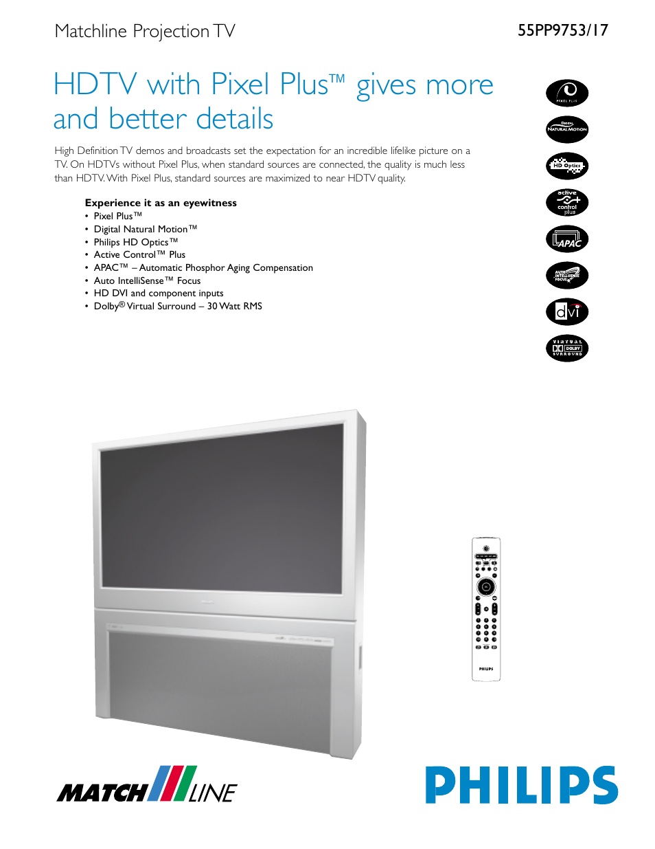 Philips Matchline 55PP9717 User Manual | 2 pages