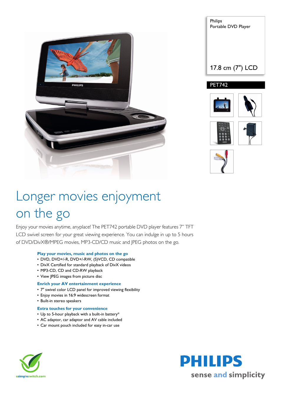 Philips PET742/98 User Manual | 3 pages
