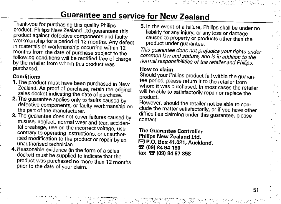Guarantee and service for new zealand | Philips AQ6546 User Manual | Page 12 / 13