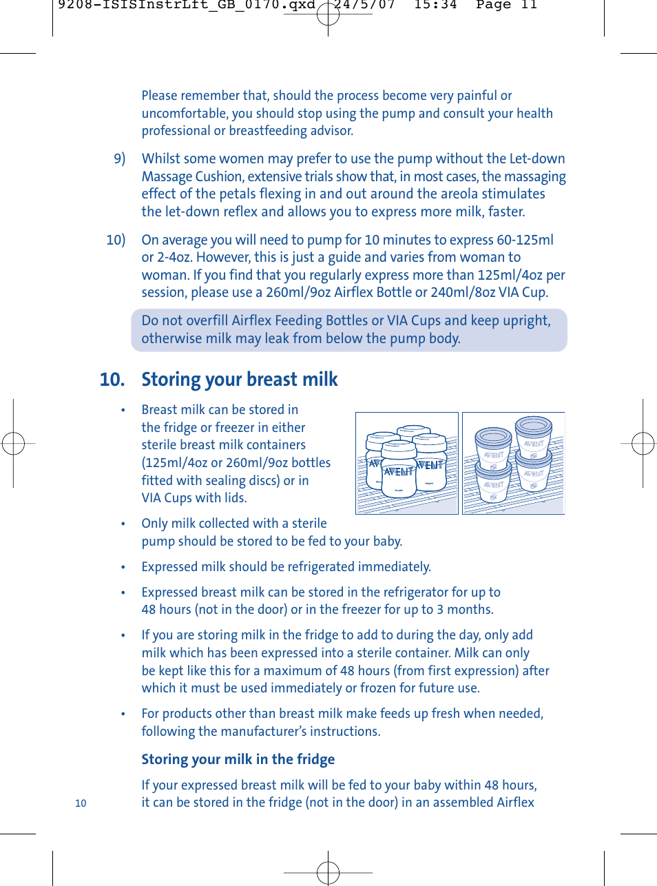 Storing your breast milk | Philips ISIS Manual SCF290/12 User Manual | Page 10 / 16