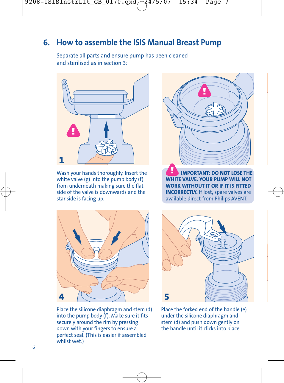 How to assemble the isis manual breast pump | Philips ISIS Manual SCF290/12 User Manual | Page 6 / 16