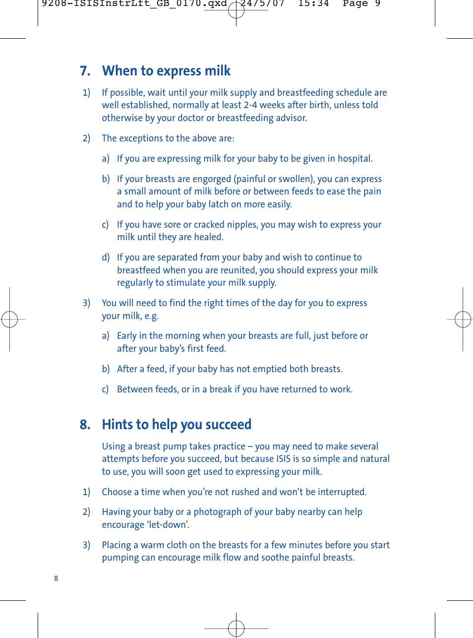 When to express milk, Hints to help you succeed | Philips ISIS Manual SCF290/12 User Manual | Page 8 / 16