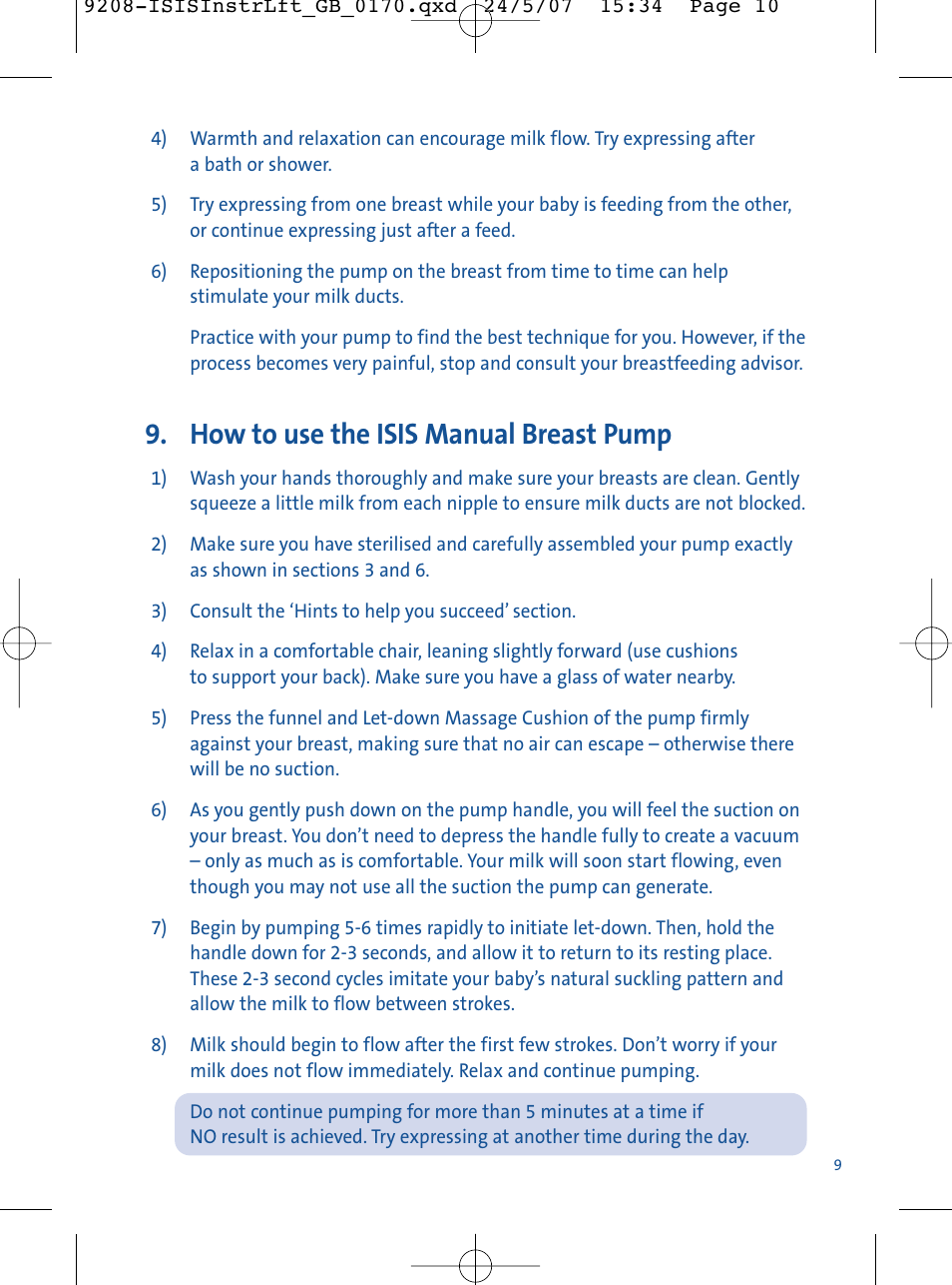How to use the isis manual breast pump | Philips ISIS Manual SCF290/12 User Manual | Page 9 / 16