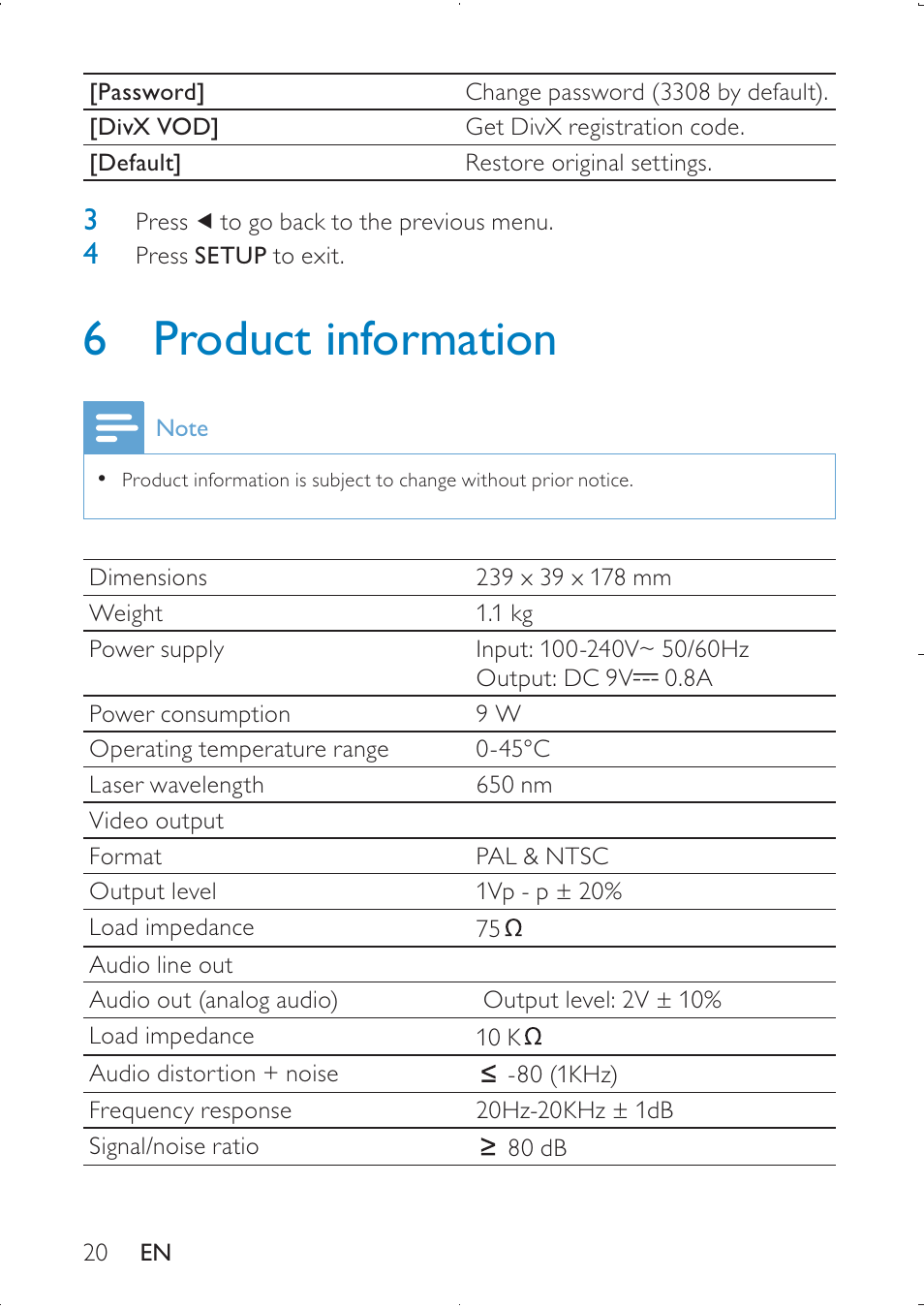 6 product information | Philips PD9000/51 User Manual | Page 20 / 22
