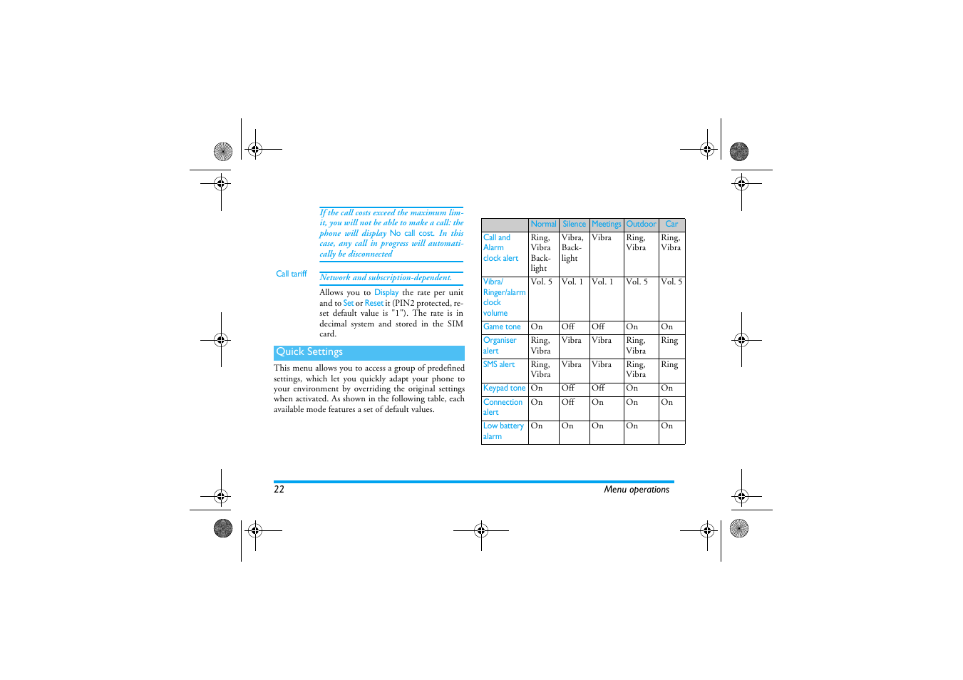 Quick settings | Philips 630 User Manual | Page 23 / 45